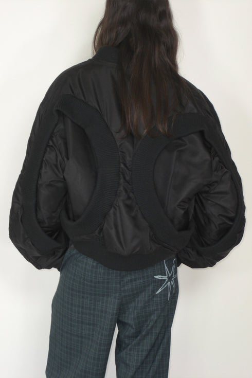 CIRCLE RIBBED NYLON MA-1 -BLACK-